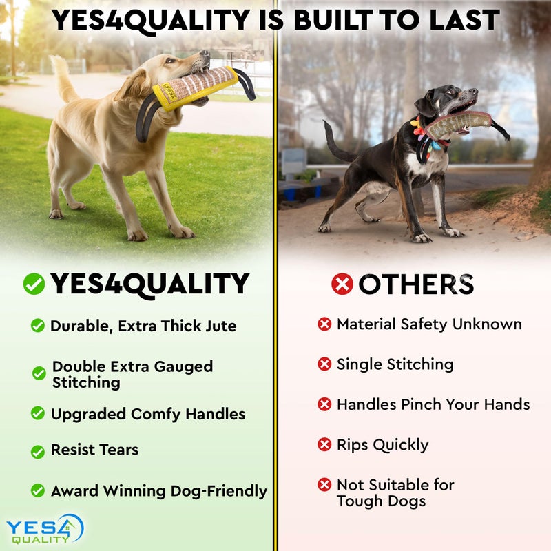 YES4QUALITY Dog Bite Tug Toy 12 x 3.2 Inches - Durable Pull Toy with 2 Soft & Strong Handles - Tough Jute Bite Pillow for Medium to Large Dogs - Ideal for Tug of War, Fetch, K9, Puppy Training & Interactive Play - Image 3